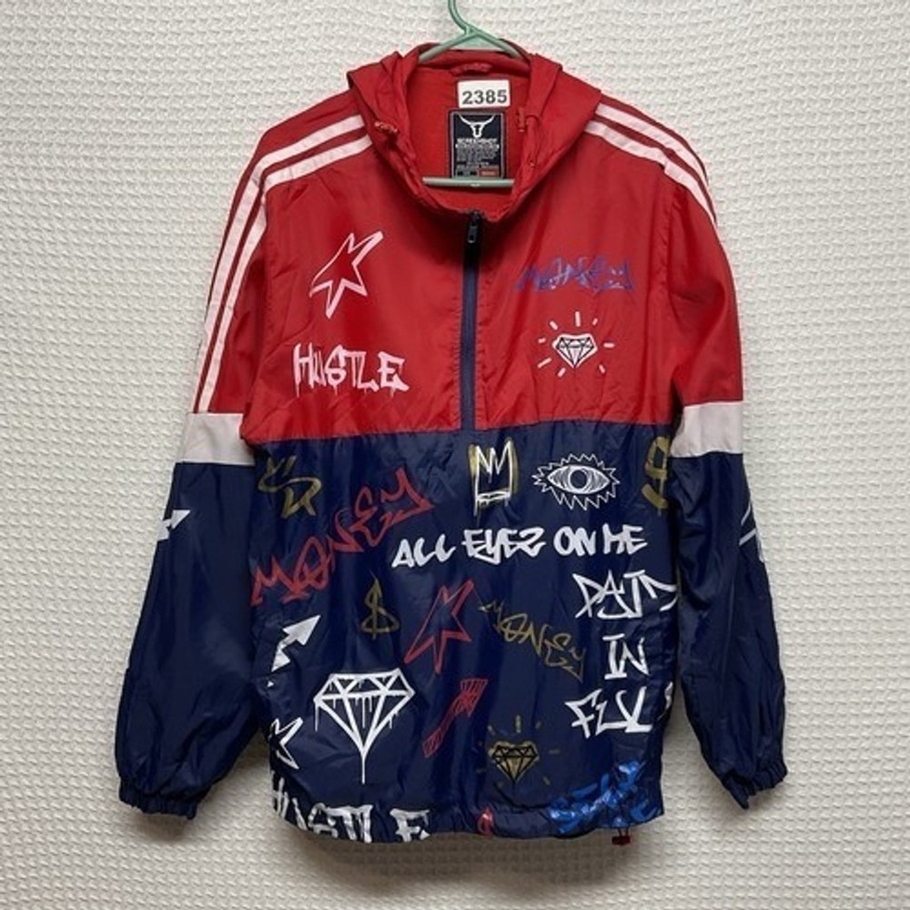 NWOT Screenshot Red/Navy Graffiti Print Hooded Windbreaker Jacket Men‎ M China